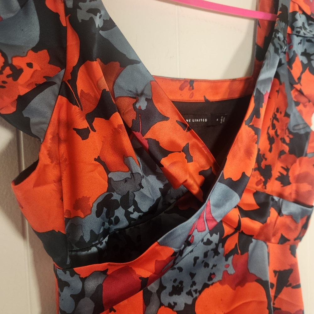 Limited Red Gray Satin Floral Mini Dress Sz 4 Y2k Crossover Babydoll Neckline - Picture 6 of 16